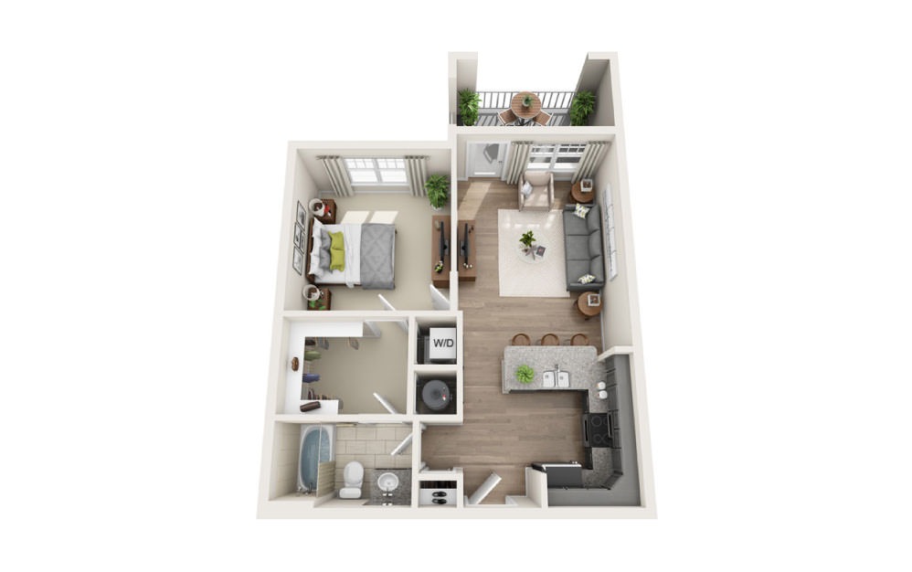 Pisgah (Mid-rise) - 1 bedroom floorplan layout with 1 bathroom and 670 square feet