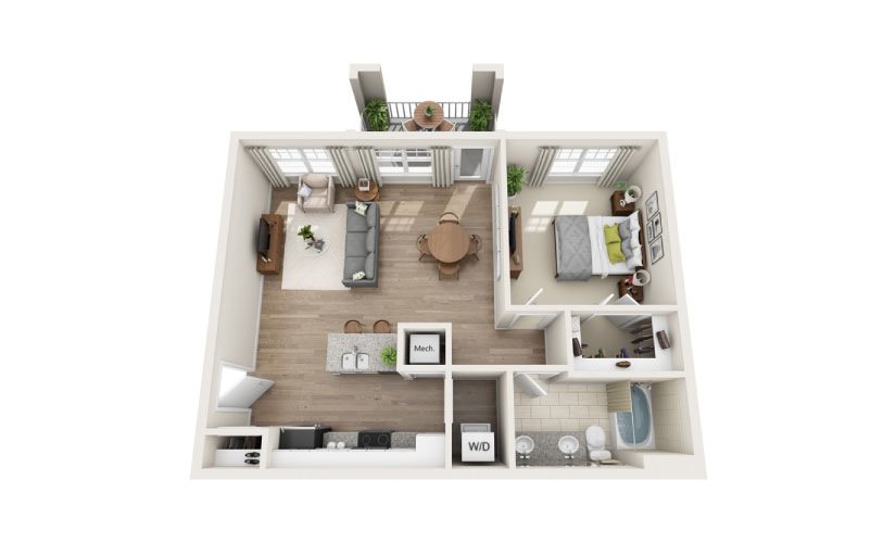 Fontana (Garden) - 1 bedroom floorplan layout with 1 bathroom and 776 square feet