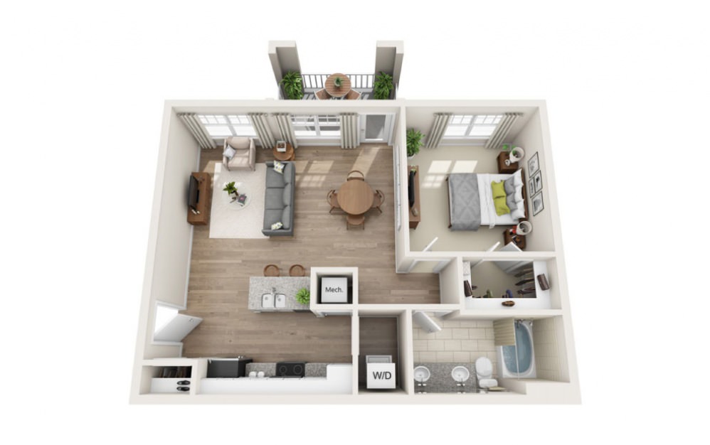 Fontana - 1 bedroom floorplan layout with 1 bath and 776 square feet.
