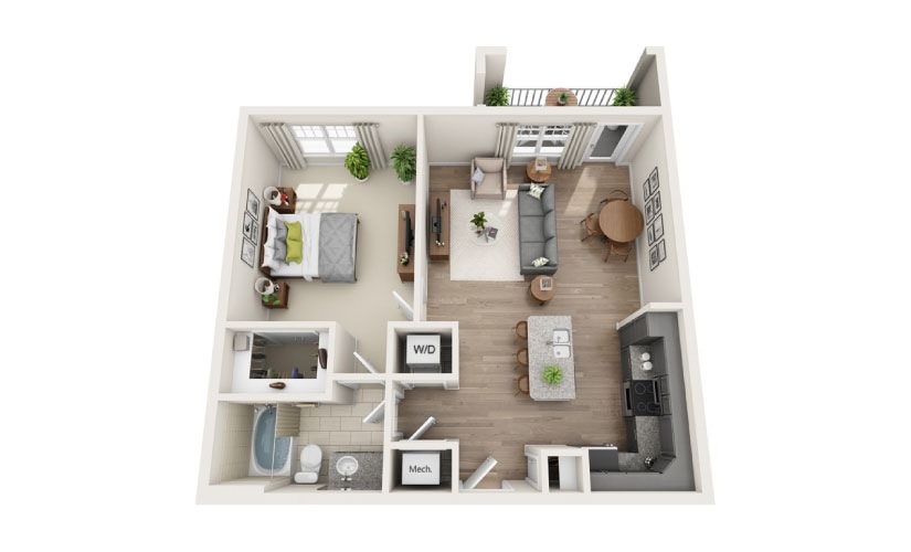 Haywood (Mid-rise) - 1 bedroom floorplan layout with 1 bathroom and 784 square feet