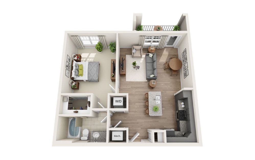 Haywood - 1 bedroom floorplan layout with 1 bath and 784 square feet.