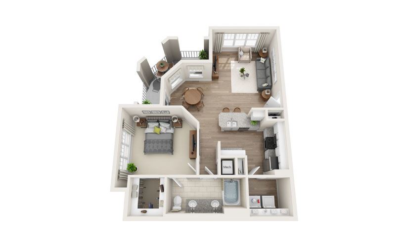 Lambuth (Garden) - 1 bedroom floorplan layout with 1 bathroom and 862 square feet