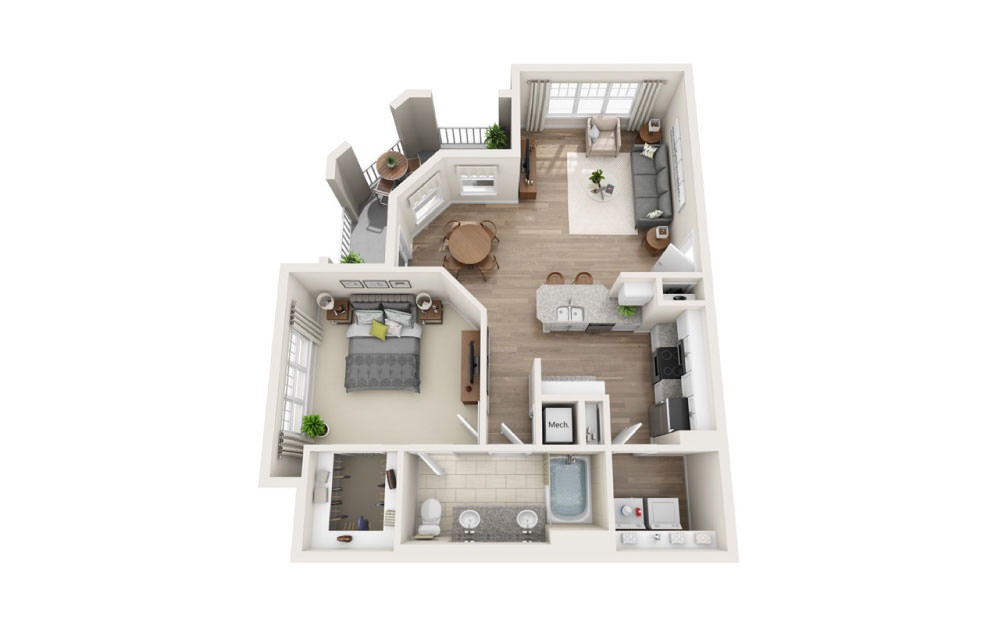 Lambuth - 1 bedroom floorplan layout with 1 bathroom and 862 square feet