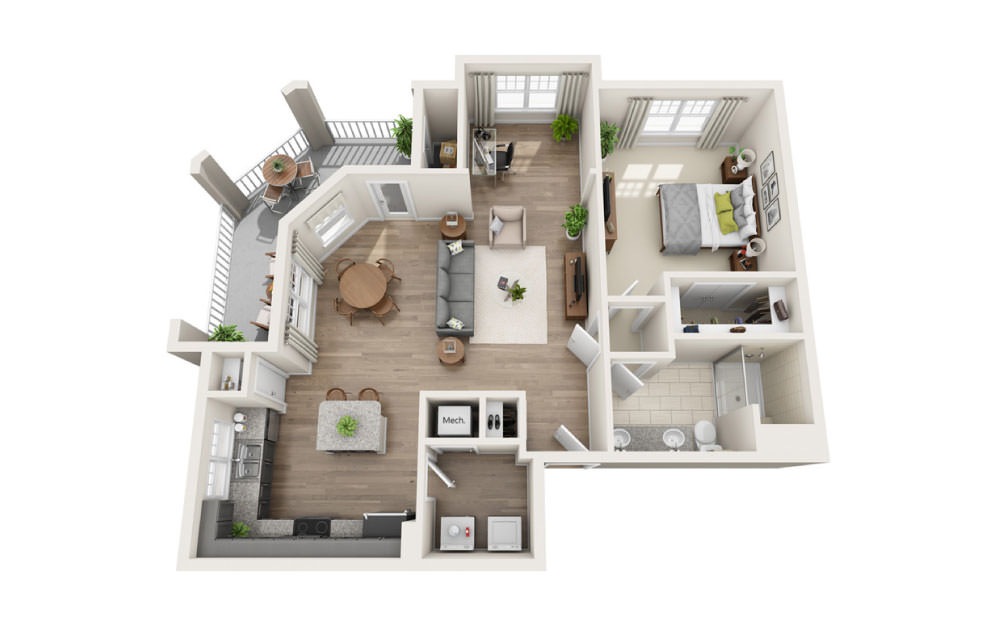 Oakland - 1 bedroom floorplan layout with 1 bathroom and 970 square feet